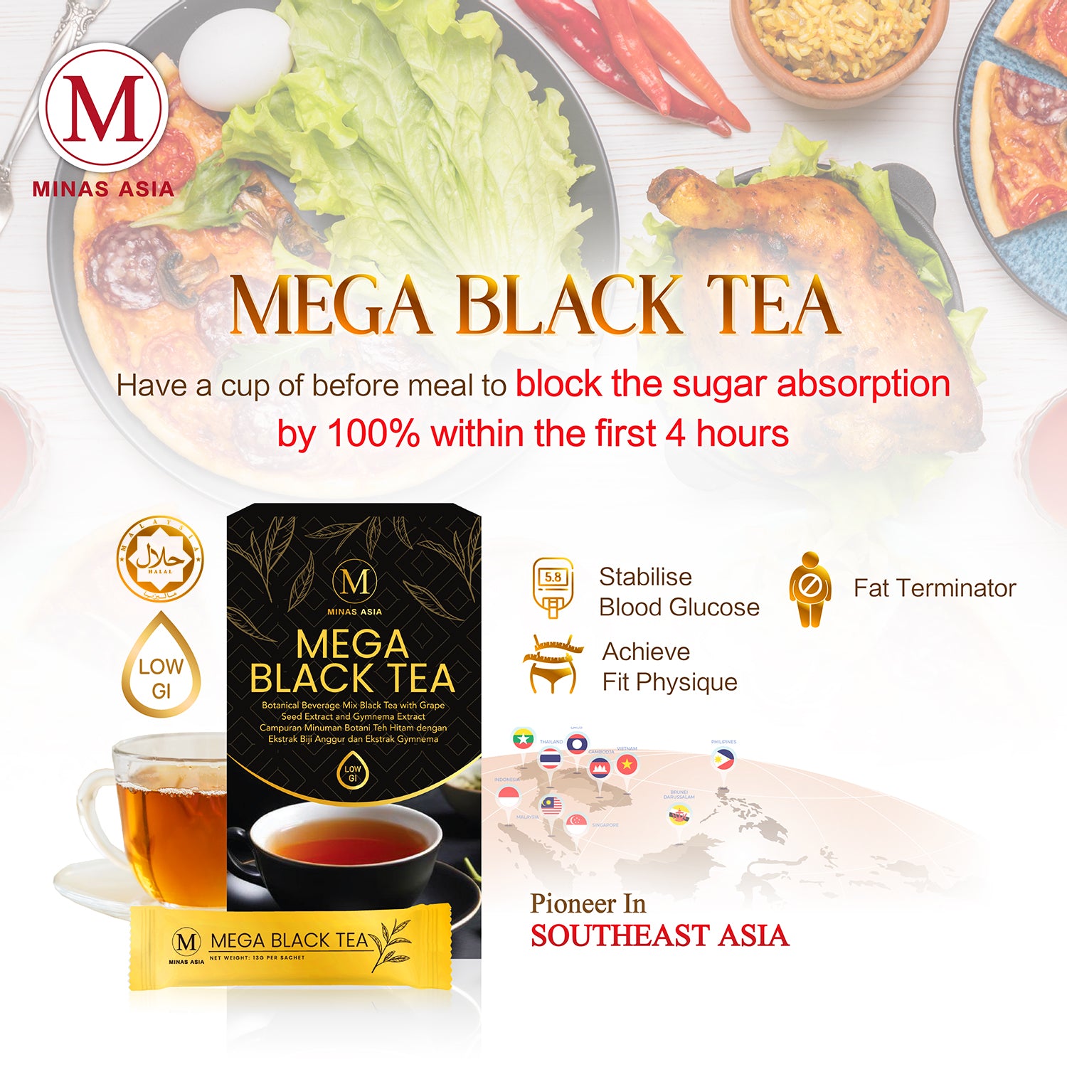 mega black tea block sugar absorption